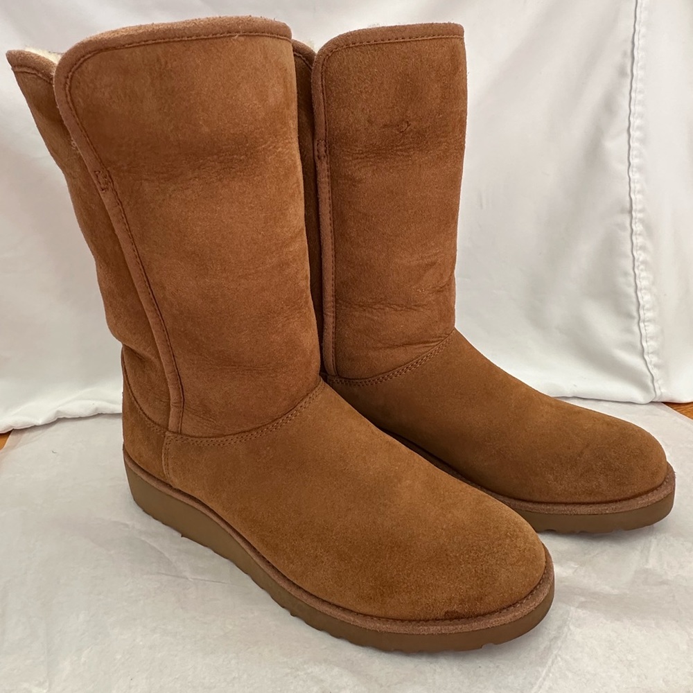 UGG Mid-Calf Suede “Aimee” Shearling Lined  Wedge Boot; Size 8M